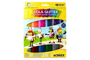 KIT COLA GLITTER ACRILEX 12 CORES 23G