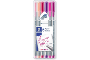 CANETA STAEDTLER FINELINER TRIPLUS FLAMINGO ESTOJO C/ 6 CORES